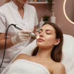 Client receiving a professional skin rejuvenation facial with advanced devices in a luxury spa setting.
